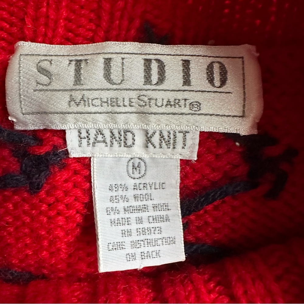 Vintage Michelle Stuart Hand Knit Christmas Reindeer Sweater Mohair Wool Medium - Picture 5 of 6